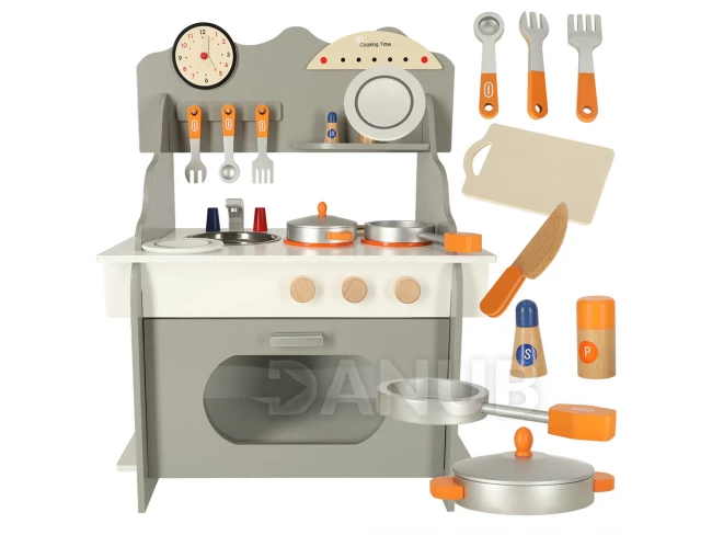 Fa játékkonyha gyermekeknek nagy sütővel - MDF - szürke