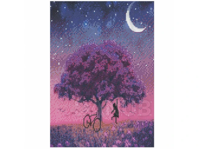 Gyémántfestés - hímzés - 30x40 cm - fa és éjszakai égbolt