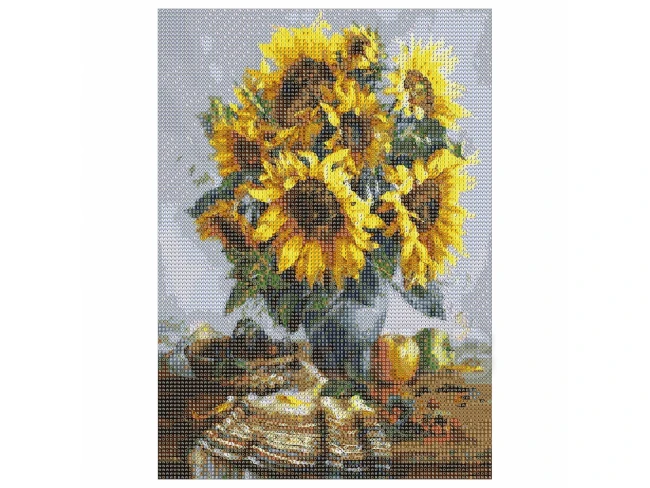 Gyémántfestés - hímzés - 30x40 cm - napraforgó csokor