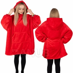Unisex meleg bársony oversize 2in1 kapucnis pulóver - piros
