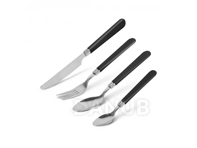 Evőeszköz készlet tartóval - fekete - 16 részes - 32,7 x 19,5 x 4,7 cm