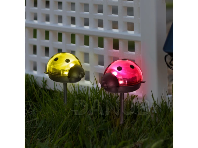 LED-es szolár lámpa - katica - hidegfehér - piros / sárga - 75 x 60 x 156 mm