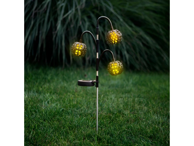 Leszúrható szolár lámpa - lánghatással - 5 gömb - 7 cm - 30 LED Leszúrható szolár lámpa - lánghatással - 5 gömb - 7 cm - 30 LED