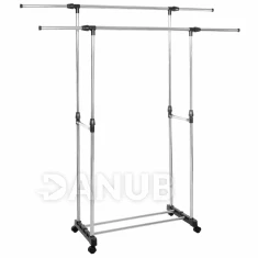 Ruhatartó állvány - dupla - 85-150 cm kerekeken - alumínium - teleszkópos