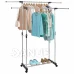 Ruhatartó állvány - dupla - 85-150 cm kerekeken - alumínium - teleszkópos