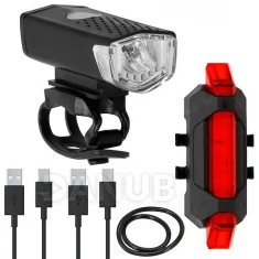 Kerékpár világítás szett elülső és hátsó, 2 db, USB