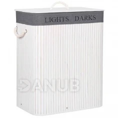 Bambusz szennyeskosár - 100L - 2 rekeszes - fehér szürke II