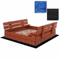 Fa homokozó padokkal - 100x100 cm - zárható - barna 