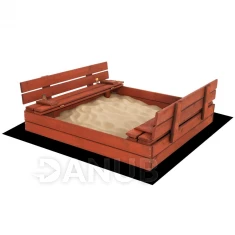 Fa homokozó padokkal - 120x120 cm - zárható - gesztenyebarna