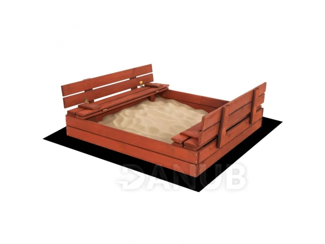 Fa homokozó padokkal - 120x120 cm - zárható - gesztenyebarna