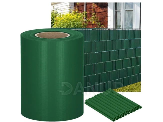 Árnyékoló kerítés szalagok és klipszek (20db) - PVC - 35m x 19cm - 450 g/m2 - sötétzöld Árnyékoló kerítés szalagok és klipszek (20db) - PVC - 35m x 19cm - 450 g/m2 - sötétzöld