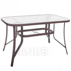 Kerti asztal 120x70x70cm - fém+üveg, barna