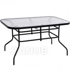 Kerti asztal 140x80x70cm - fém + üveg, fekete