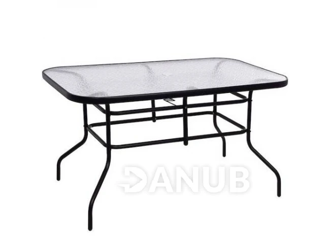 Kerti asztal 140x80x70cm - fém + üveg, fekete