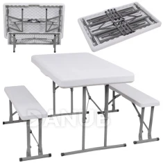 Összecsukható asztal padokkal - 105x65x69 cm - fehér