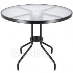 Kerti asztal 90cm - kerek - fém + üveg, fekete