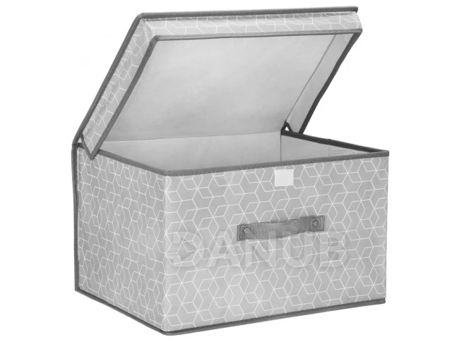 Tárolódoboz fedéllel - 25x40x30cm - hatszögek szürke alapon