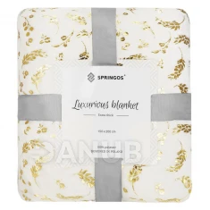 Plüss takaró LUX - 150x200cm - krém + arany levelek
