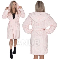 WARM Női plüss fürdőköpeny kapucnival – S/M – rózsaszín