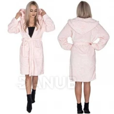 WARM Női plüss fürdőköpeny kapucnival - L/XL - rózsaszín