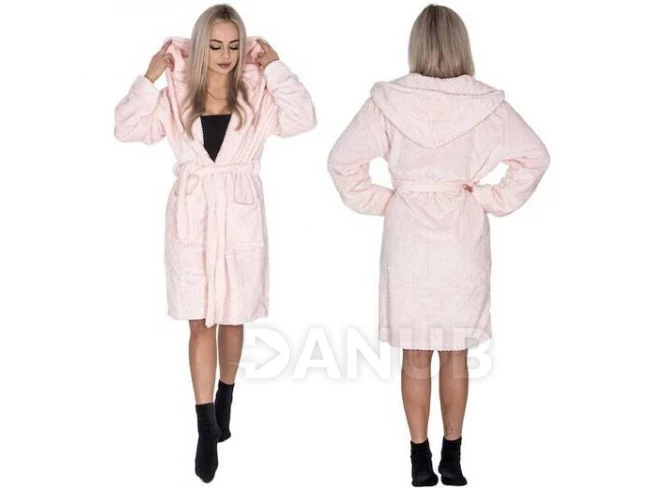 WARM Női plüss fürdőköpeny kapucnival - L/XL - rózsaszín
