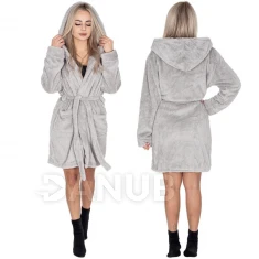 Classic Női plüss fürdőköpeny kapucnival – S/M – világosszürke
