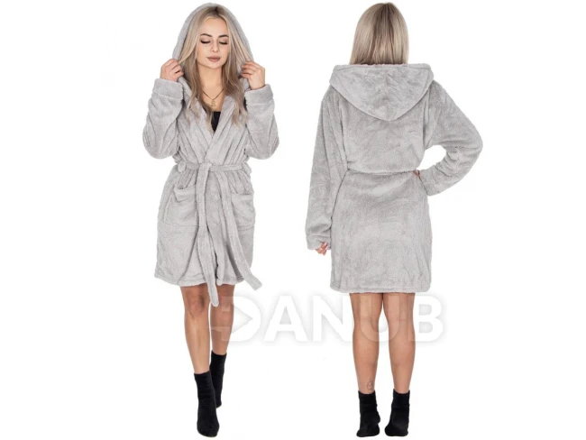 Classic Női plüss fürdőköpeny kapucnival - L/XL - világosszürke