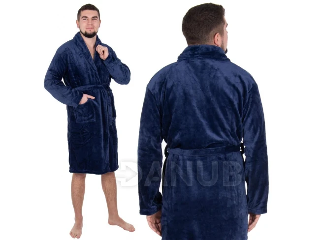 Férfi plüss fürdőköpeny – L/XL – sötétkék