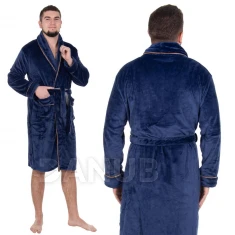 Férfi plüss fürdőköpeny – L/XL – sötétkék barnával
