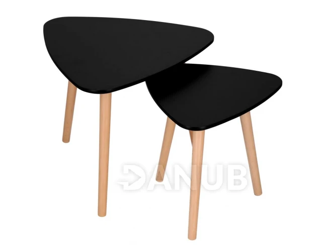 Háromszögletű dohányzóasztal - 2 darabos szett - skandináv stílus - fekete