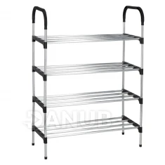 Cipőtartó állvány - 4 polc - fekete + ezüst keret