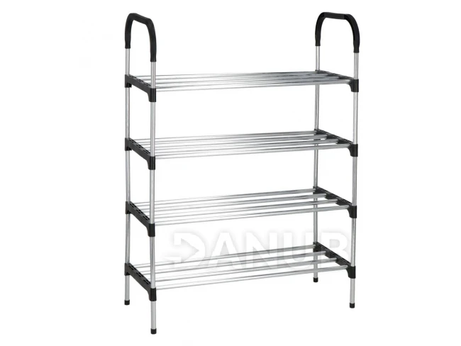 Cipőtartó állvány - 4 polc - fekete + ezüst keret