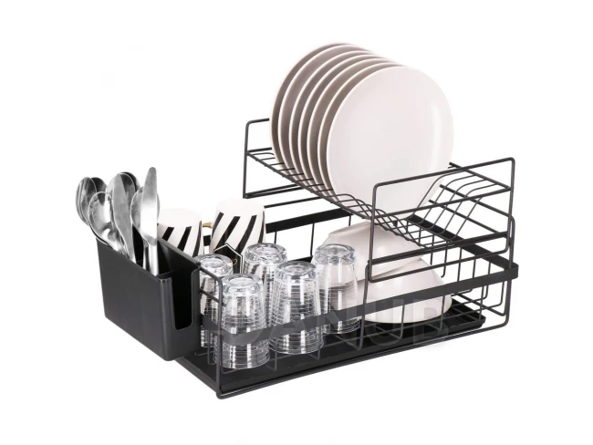 Edény- és evőeszköz csepegtető - fém – emeletes - 30x 50x24 cm - fekete