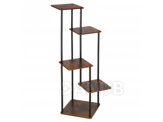 106 cm-es fém virágállvány 5 fa polccal, fekete és barna színben