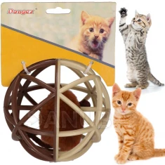 Labda macskának egérrel a belsejében - átmérő 11 cm - barna, bézs 