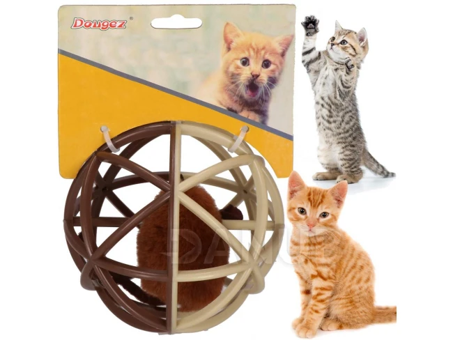 Labda macskának egérrel a belsejében - átmérő 11 cm - barna, bézs 