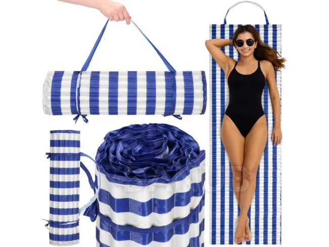 Összecsukható strandmatrac - 180 x 60 cm - fehér és tengerészkék 