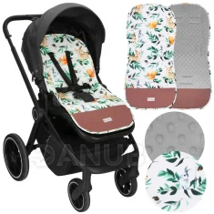 Babakocsi alátét - 37x78 cm - kétoldalas - állatkák/levelek