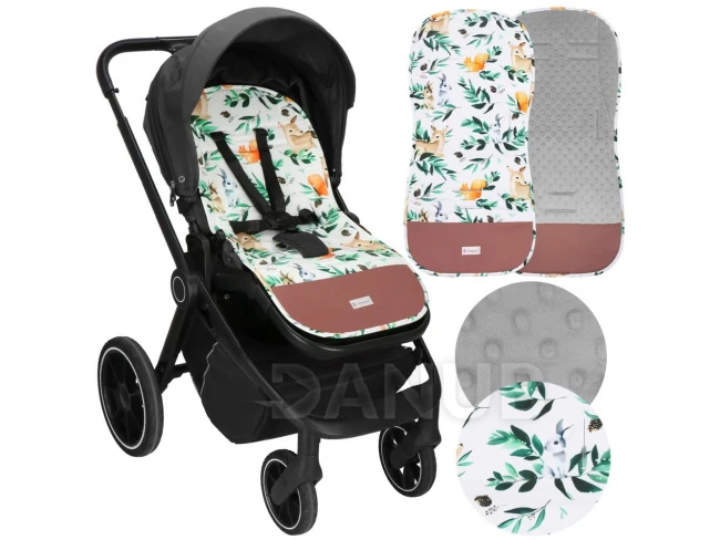 Babakocsi alátét - 37x78 cm - kétoldalas - állatkák/levelek