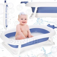 Baba hordozható szilikon kád - 40 l - dugóval - fehér-kék