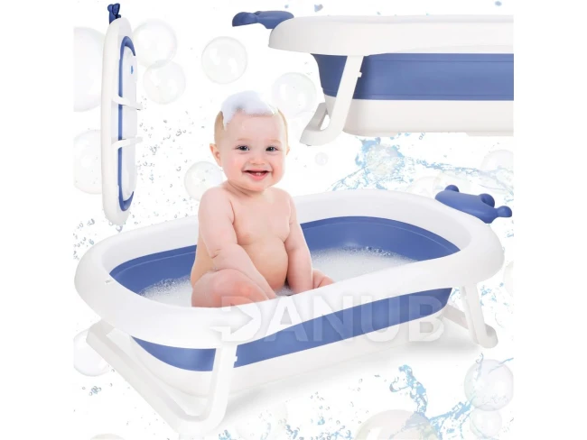 Baba hordozható szilikon kád - 40 l - dugóval - fehér-kék