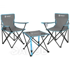 Összecsukható kemping szett: asztal és 2 szék háttámlával