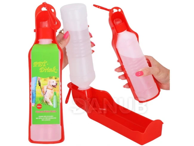 Vizes palack kutyáknak és macskáknak itatóval - 250 ml - piros