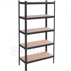 Fém állvány 5 polccal - 150x75x30 cm - barna/fekete