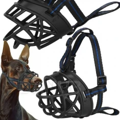 Szájkosár kutyának, M méret, állítható fekete és kék pántokkal