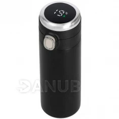 Rozsdamentes acél termosz kávéhoz és teához - hőmérséklet kijelzővel - fekete - 350 ml