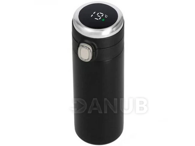 Rozsdamentes acél termosz kávéhoz és teához - hőmérséklet kijelzővel - fekete - 350 ml