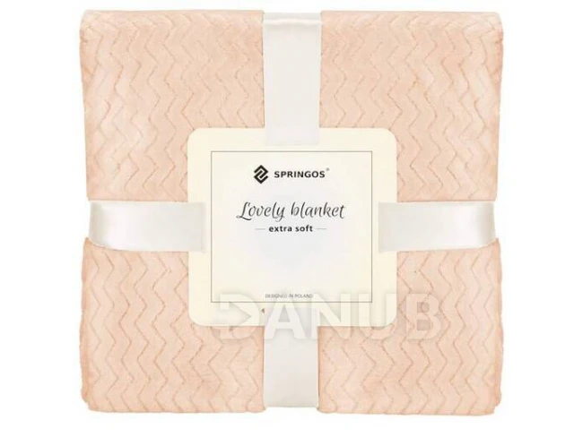 Kétoldalas plüss takaró 200x220cm - cikcakk - barack színű