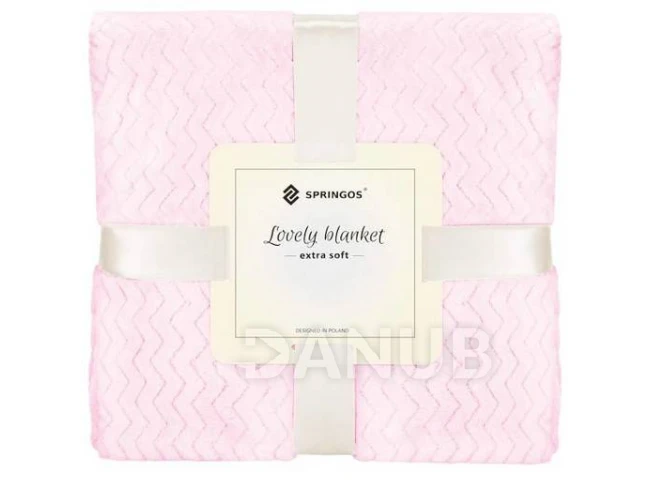 Kétoldalas plüss takaró 200x220cm - cikcakkos - világos rózsaszín