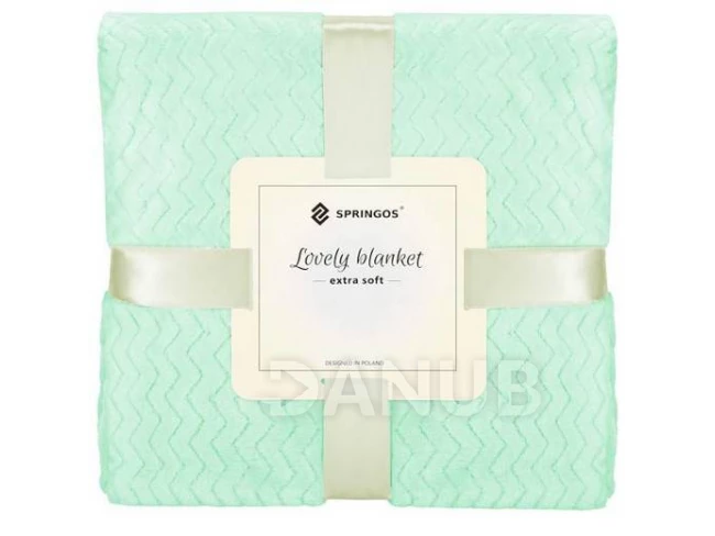 Kétoldalas plüss takaró - 200x220cm - cikcakk - világoszöld